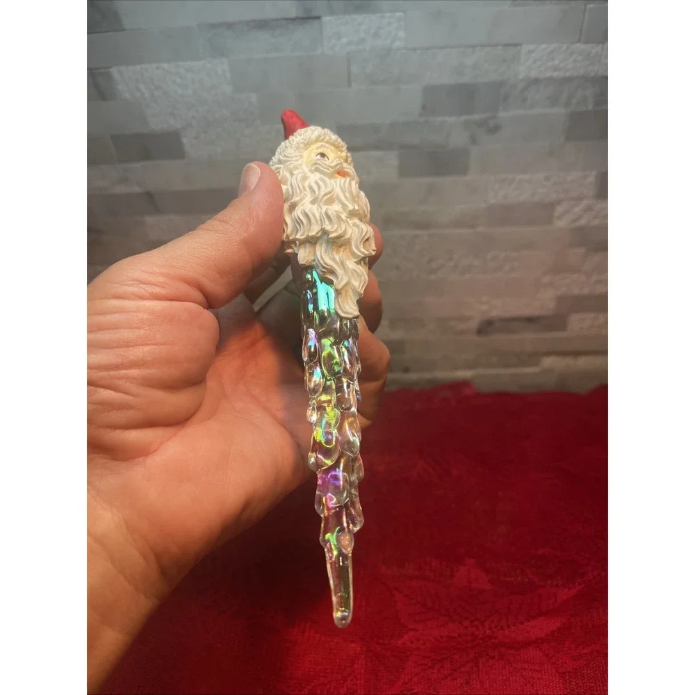 Vintage‎ Santa Crystal Look Icicle Christmas Tree Ornament Santa Face Icicle